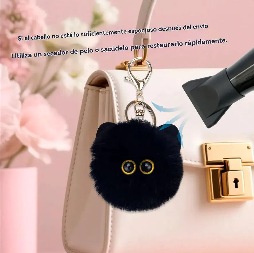 Llavero Colgante Pompón Peluche Gatito Negro Genérico