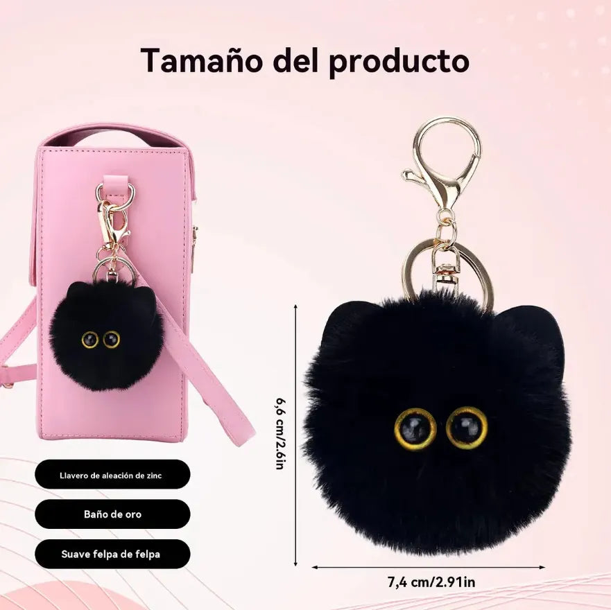 Llavero Colgante Pompón Peluche Gatito Negro Genérico