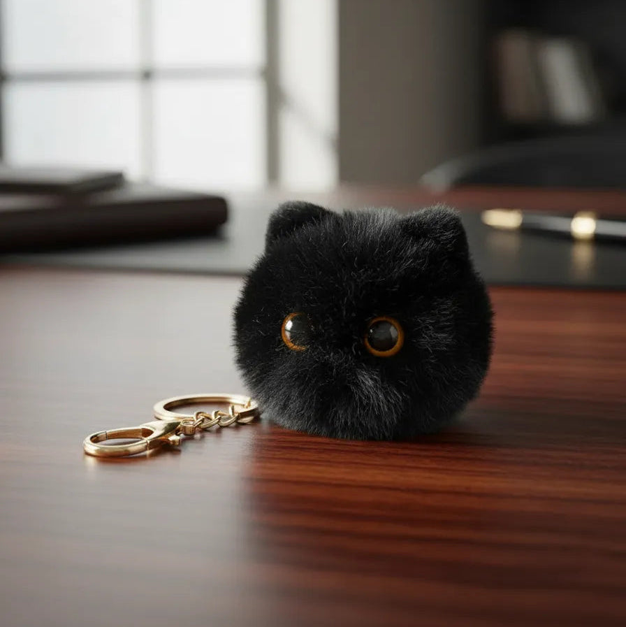Llavero Colgante Pompón Peluche Gatito Negro Genérico